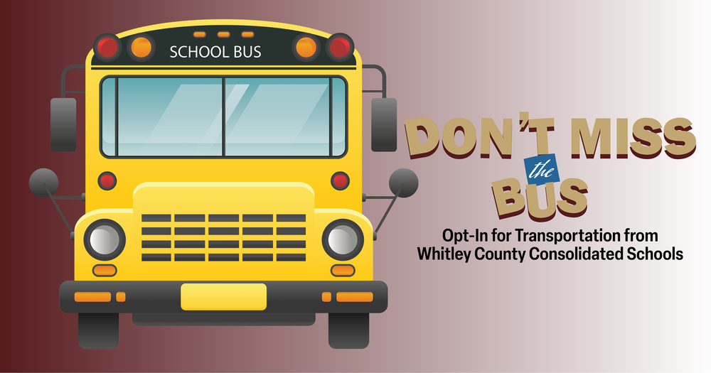 School bus with image of text that reads "Don't Miss the Bus."