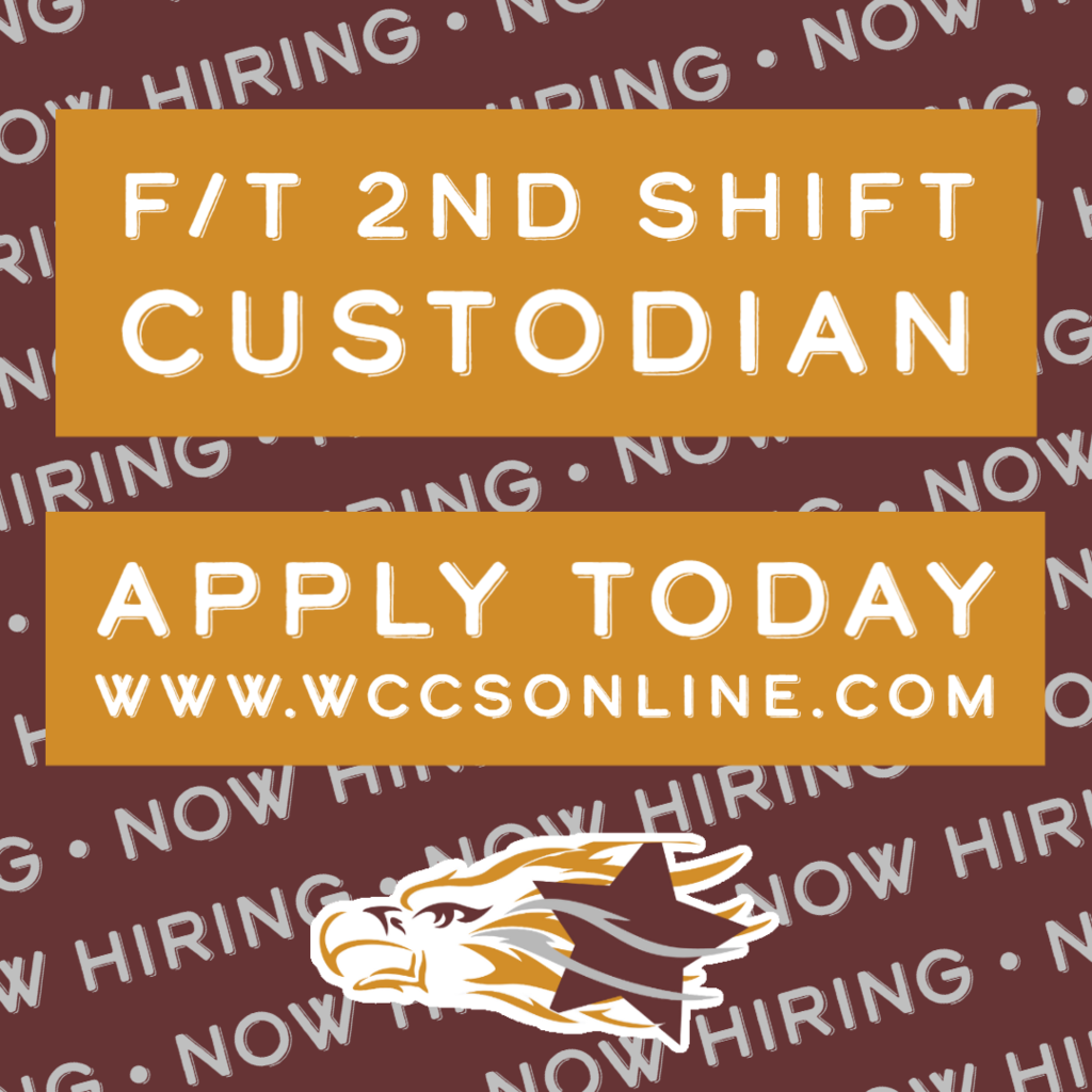 now hiring full time 2nd shift custodian