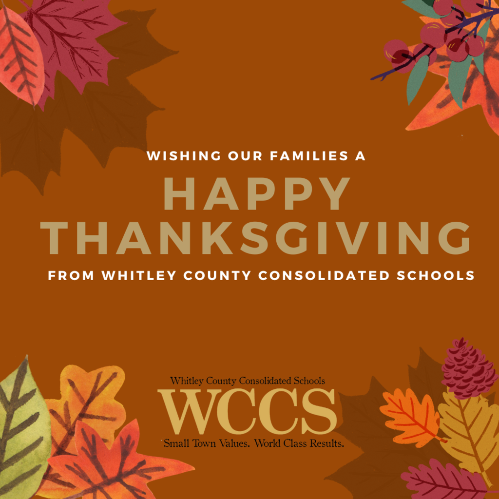 Happy Thanksgiving image with leaves and WCCS logo