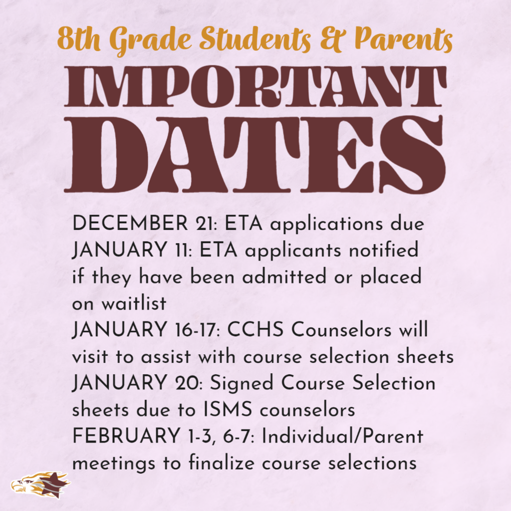 8th grade parent and student important dates